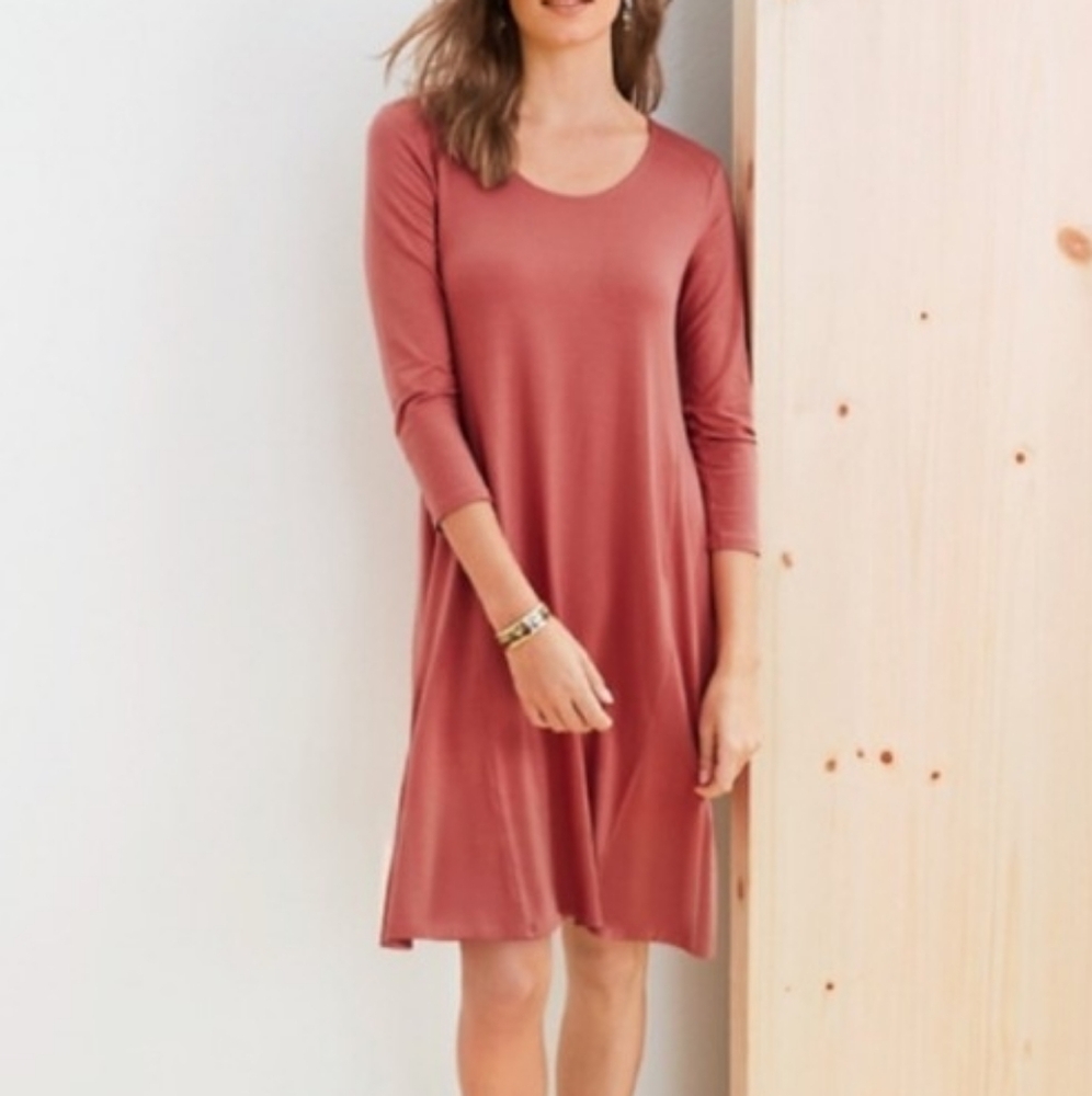 Garnet Hill Women's 3/4 Sleeve Viscose Trapeze Dress Size Large